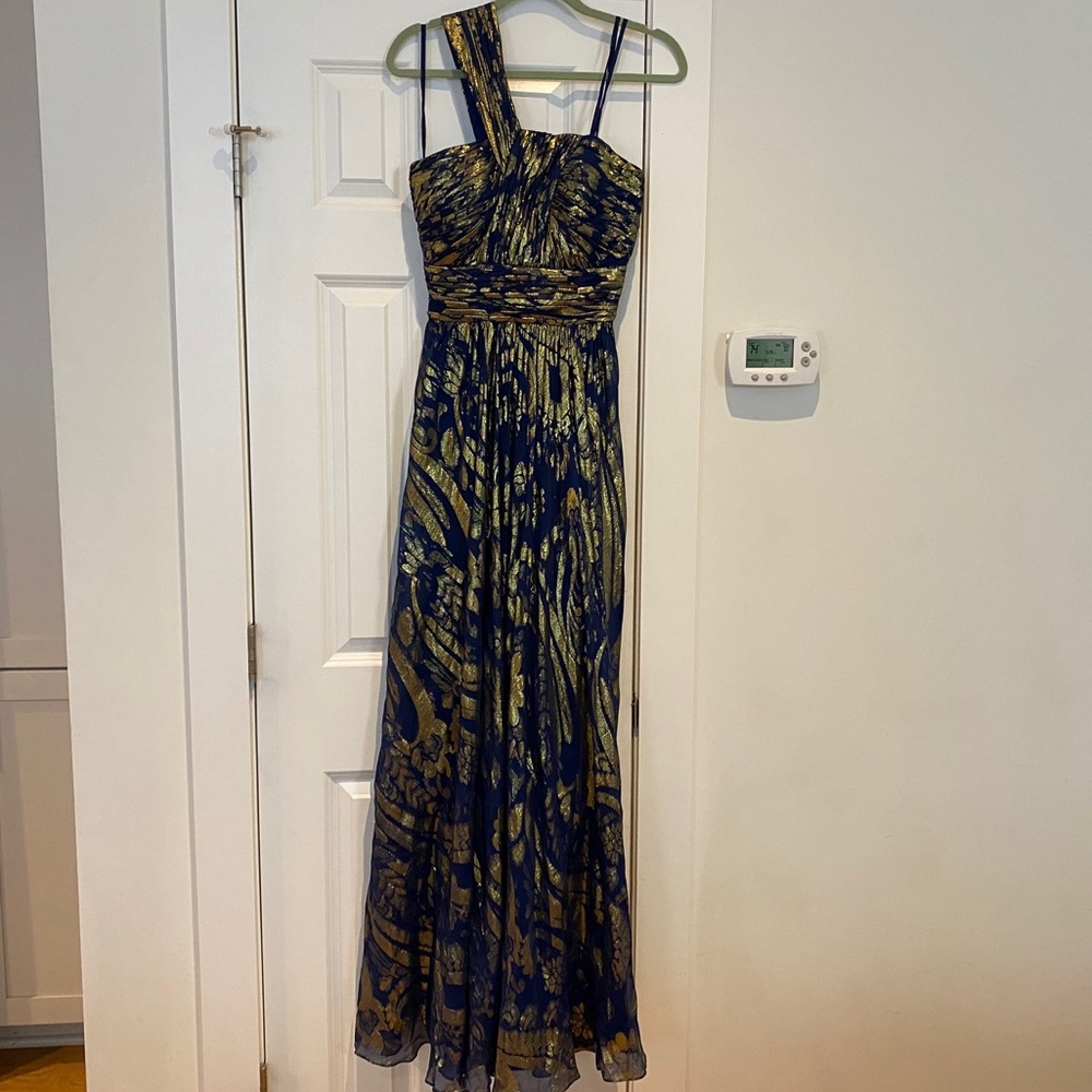Aidan Mattox Gold & Navy Dress